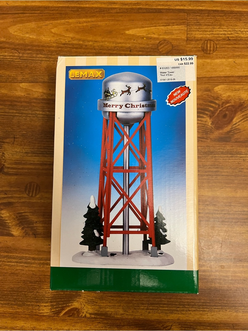 Lemax Red and Silver Merry Christmas Water Tower Holiday Decor
